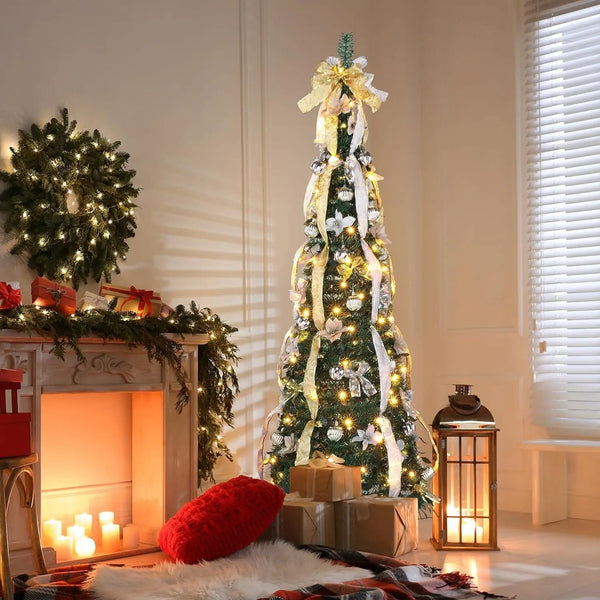 Pre-Lit, Fully Decorated Pull-Up Christmas Tree